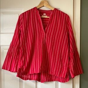 LOFT Red and White Striped Blouse